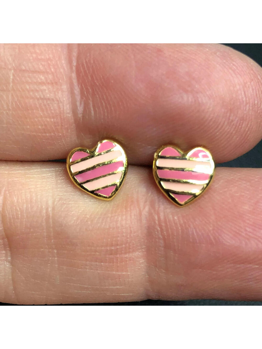 3976 VERMEIL Gold over sterling signed 925 LMTS Pink enamel heart stud earrings - Picture 1 of 1
